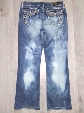 L.A. Idol Boot Cut Flared Jeans Size 13 W35 L34 Rhinestone Bling Distressed